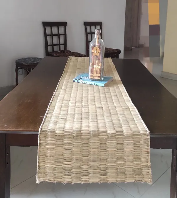 Plain_Madurkathi_Table_Runner_For_Dining_Table|Heat_Resistant_Long_Mat_Made_With_Handwoven_Natural_Fiber|_Rustic_Decor_For_4-6_Seater_Dining_Tables,_Pack_Of_1,_‎13"/54"