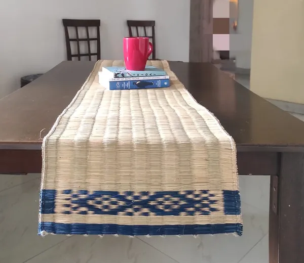 Madurkathi_Table_Runner_For_Dining_Table|Heat_Resistant_Long_Mat_Made_With_Handwoven_Natural_Fiber|_Indigo_Ornamental_Design|_Rustic_Decor_For_4-6_Seater_Dining_Tables,_Pack_Of_1,_‎13"/54"