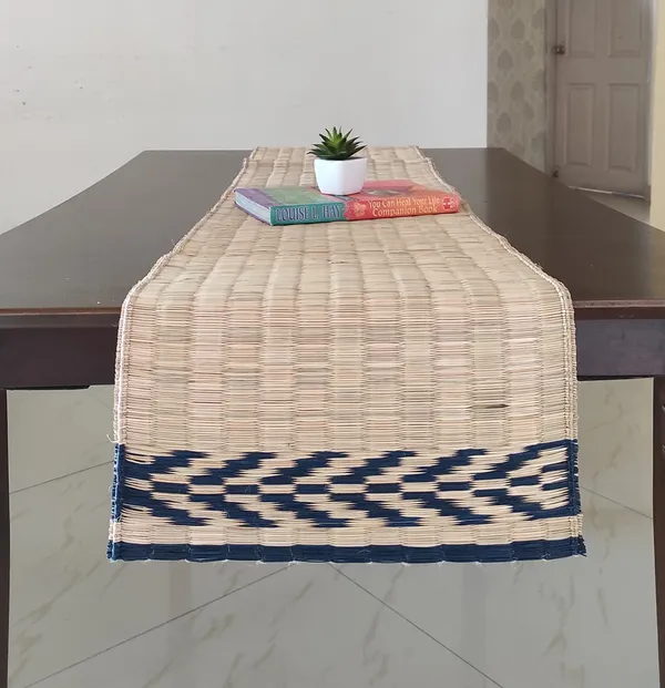 Madurkathi_Table_Runner_For_Dining_Table|Heat_Resistant_Long_Mat_Made_With_Handwoven_Natural_Fiber|_Indigo_Leaf|_Rustic_Decor_For_4-6_Seater_Dining_Tables,_Pack_Of_1,_‎13"/54"