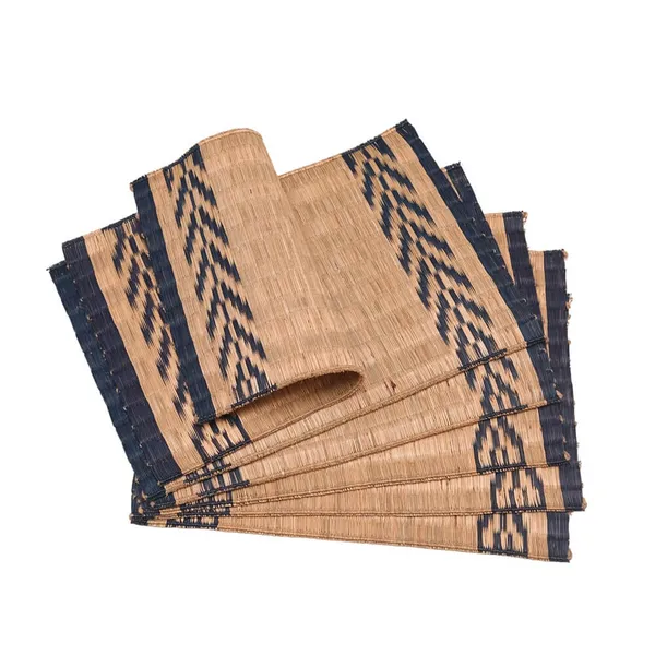 Madurkathi_Dining_Table_Mat|_Natural_Fibre_Placemats_Set_Of_6|_Heat_Resistant_Non-Slip_Table_Placemats|_Handwoven_Dinner_Table_Mats_With_Indigo_Leaf_Pattern|_Rustic_Home_Decor
