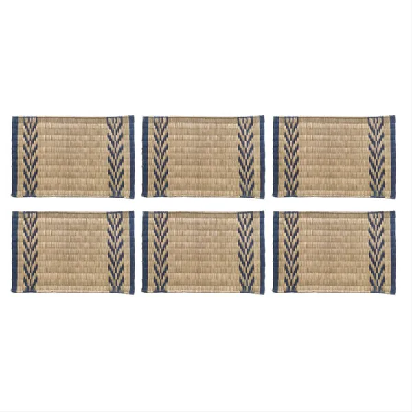 Madurkathi_Dining_Table_Mat|_Natural_Fibre_Placemats_Set_Of_6|_Heat_Resistant_Non-Slip_Table_Placemats|_Handwoven_Dinner_Table_Mats_With_Indigo_Leaf_Pattern|_Rustic_Home_Decor