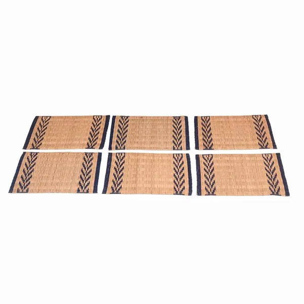Madurkathi_Dining_Table_Mat|_Natural_Fibre_Placemats_Set_Of_6|_Heat_Resistant_Non-Slip_Table_Placemats|_Handwoven_Dinner_Table_Mats_With_Indigo_Leaf_Pattern|_Rustic_Home_Decor