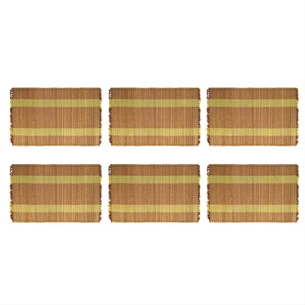 Set_Of_6_Madurkathi_Placemats_–_Handwoven_Natural_River_Grass_Dining_Mats,_Heat-Resistant_&_Eco-Friendly,_Rustic_Twig_&_Thread_Design,_Gi-Tagged_Artisan_Craft(Brown-Yellow)|12"/18"
