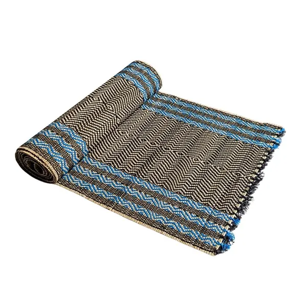 Madurkathi_Table_Runner_12"×60"_–_Handwoven_Natural_River_Grass_(Twig_&_Thread_Weave),_Heat-Resistant_&_Eco-Friendly,_Rustic_Bengal_Artisan_Décor(Blue-Black)