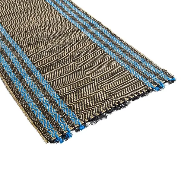 Madurkathi_Table_Runner_12"×60"_–_Handwoven_Natural_River_Grass_(Twig_&_Thread_Weave),_Heat-Resistant_&_Eco-Friendly,_Rustic_Bengal_Artisan_Décor(Blue-Black)