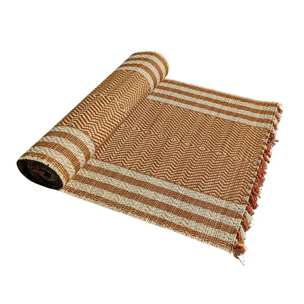 Madurkathi_Table_Runner_12"×60"_–_Handwoven_Natural_River_Grass_(Twig_&_Thread_Weave),_Heat-Resistant_&_Eco-Friendly,_Rustic_Bengal_Artisan_Décor(Brown-White))