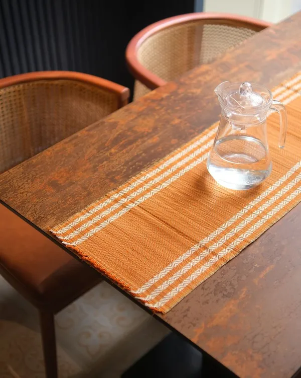 Madurkathi_Table_Runner_12"×60"_–_Handwoven_Natural_River_Grass_(Twig_&_Thread_Weave),_Heat-Resistant_&_Eco-Friendly,_Rustic_Bengal_Artisan_Décor(Brown-White))