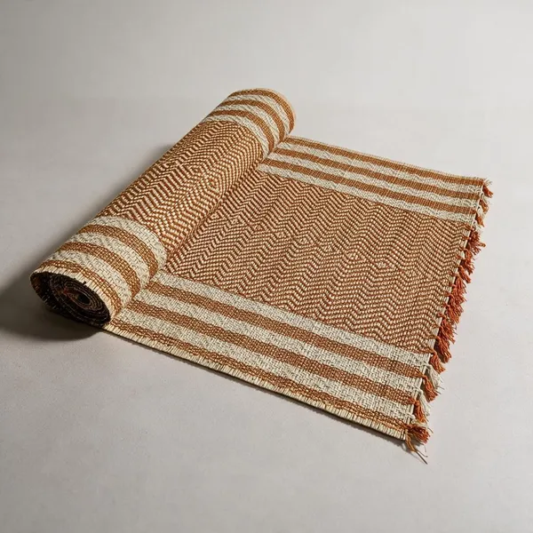 Madurkathi_Table_Runner_12"×60"_–_Handwoven_Natural_River_Grass_(Twig_&_Thread_Weave),_Heat-Resistant_&_Eco-Friendly,_Rustic_Bengal_Artisan_Décor(Brown-White))