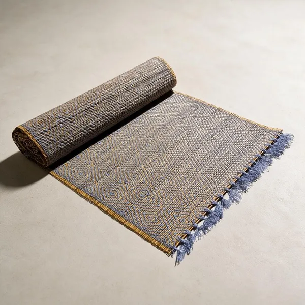 Madurkathi_Table_Runner_12"×60"_–_Handwoven_Natural_River_Grass_(Twig_&_Thread_Weave),_Heat-Resistant_&_Eco-Friendly,_Rustic_Bengal_Artisan_Décor(White)