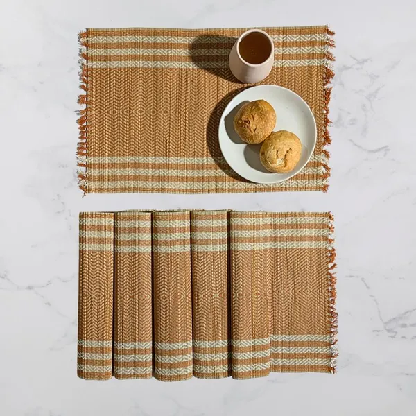 Set_Of_6_Madurkathi_Placemats_–_Handwoven_Natural_River_Grass_Dining_Mats,_Heat-Resistant_&_Eco-Friendly,_Rustic_Twig_&_Thread_Design,_Gi-Tagged_Artisan_Craft(Brown-White)|12"/18"