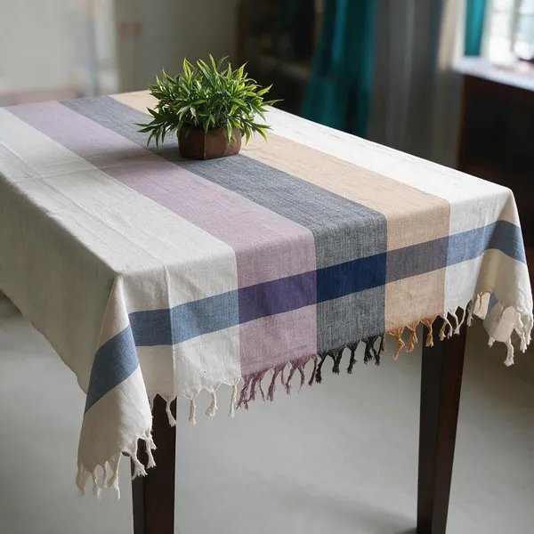 Handwoven_Off_White_80-Count_Khadi_Table_Cloth_With_Natural_Dye_Stripes(4_Seater)