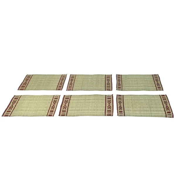 Madurkathi_Dining_Table_Mat|_Natural_Fibre_Placemats_Set_Of_6|_Heat_Resistant_Non-Slip_Table_Placemats|_Handwoven_Dinner_Table_Mats_With_Maroon_Line_Pattern|_Rustic_Home_Decor