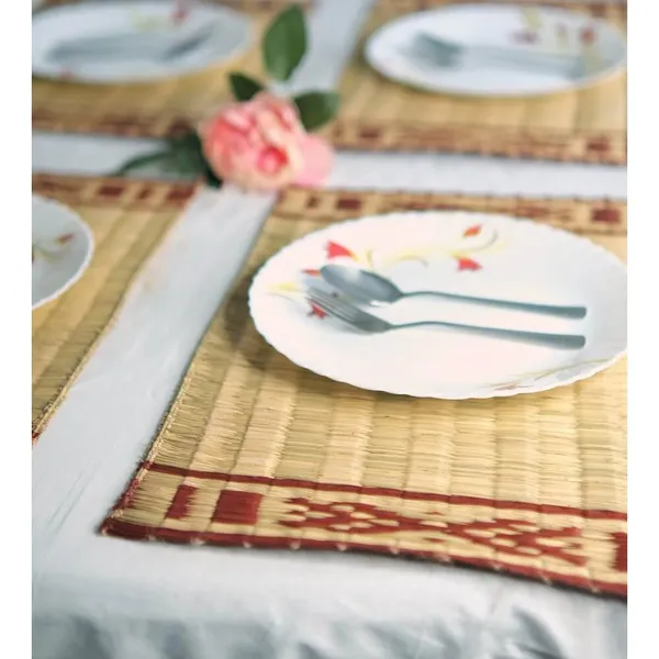 Madurkathi_Dining_Table_Mat|_Natural_Fibre_Placemats_Set_Of_6|_Heat_Resistant_Non-Slip_Table_Placemats|_Handwoven_Dinner_Table_Mats_With_Maroon_Line_Pattern|_Rustic_Home_Decor