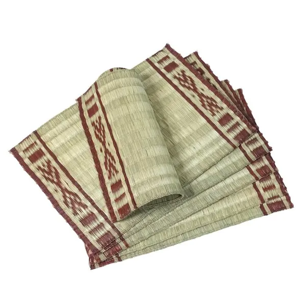 Madurkathi_Dining_Table_Mat|_Natural_Fibre_Placemats_Set_Of_6|_Heat_Resistant_Non-Slip_Table_Placemats|_Handwoven_Dinner_Table_Mats_With_Maroon_Line_Pattern|_Rustic_Home_Decor