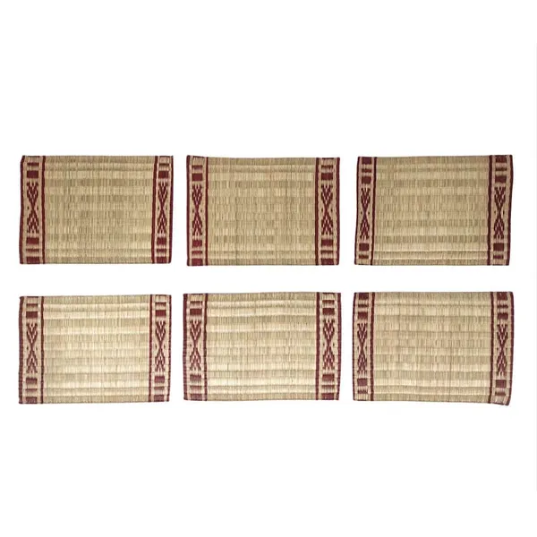 Madurkathi_Dining_Table_Mat|_Natural_Fibre_Placemats_Set_Of_6|_Heat_Resistant_Non-Slip_Table_Placemats|_Handwoven_Dinner_Table_Mats_With_Maroon_Line_Pattern|_Rustic_Home_Decor