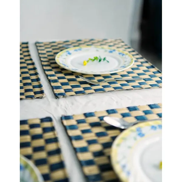 Madurkathi_Dining_Table_Mat|_Natural_Fibre_Placemats_Set_Of_6|_Heat_Resistant_Non-Slip_Table_Placemats|_Indigo_Chequered_Handwoven_Dinner_Table_Mats|_Rustic_Home_Decor