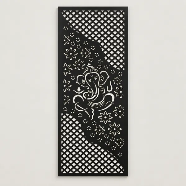 Mild_Steel_Religious_Ganesha_Floral_Laser_Cut_Wall_Panel