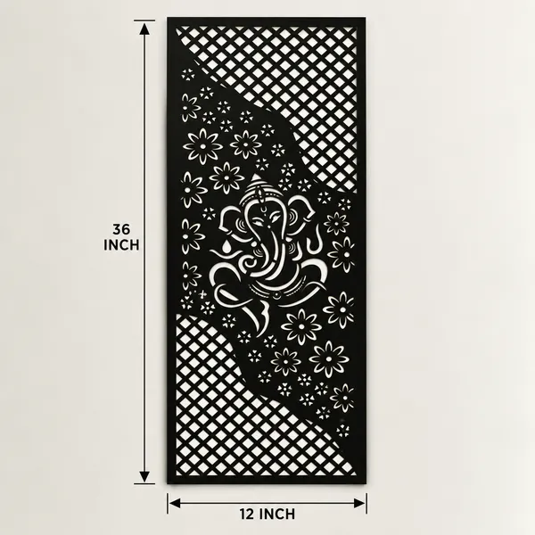 Mild_Steel_Religious_Ganesha_Floral_Laser_Cut_Wall_Panel