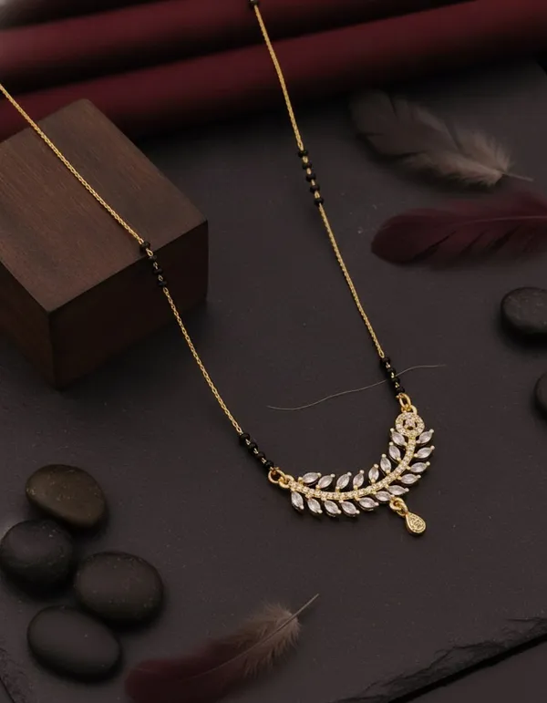 Gold_And_Black_Brass_Beaded_Leaf_Mangalsutra_Necklace_For_Women