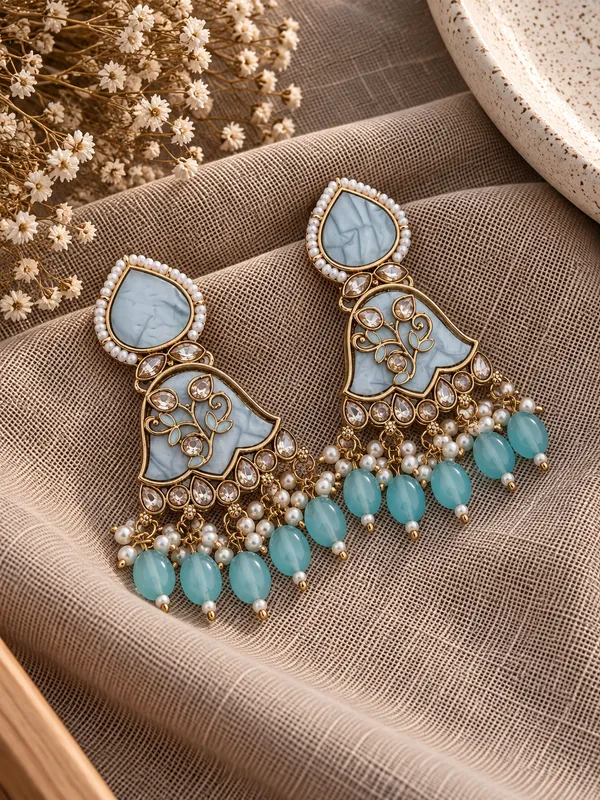 Gold_And_Blue_Brass_Alloy_Chandelier_Earrings_For_Women