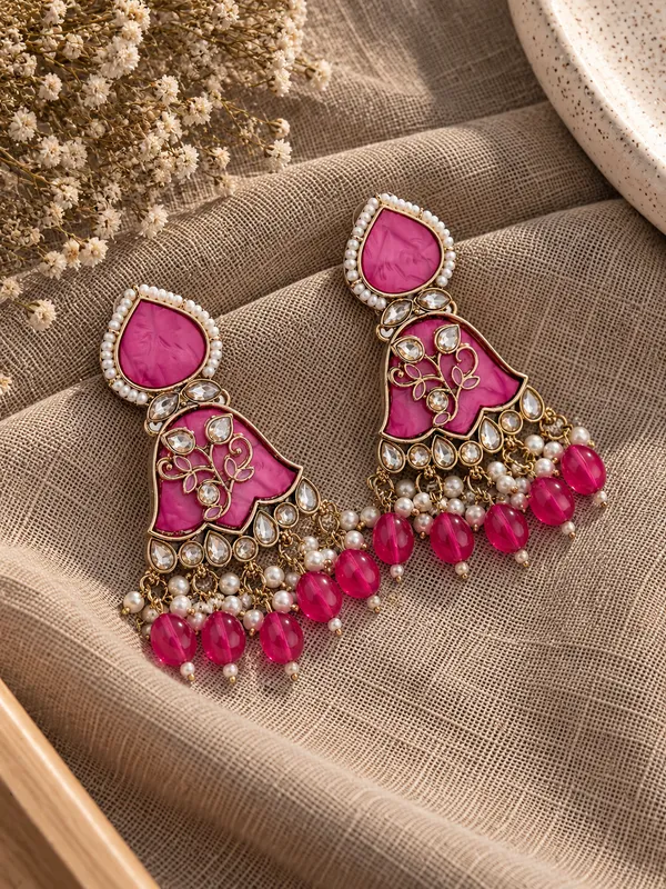 Gold_And_Pink_Brass_Pearl_Drop_Jhumka_Earrings_For_Women