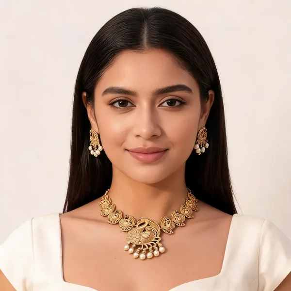 Gold_Brass_Peacock_Necklace_Set_For_Women