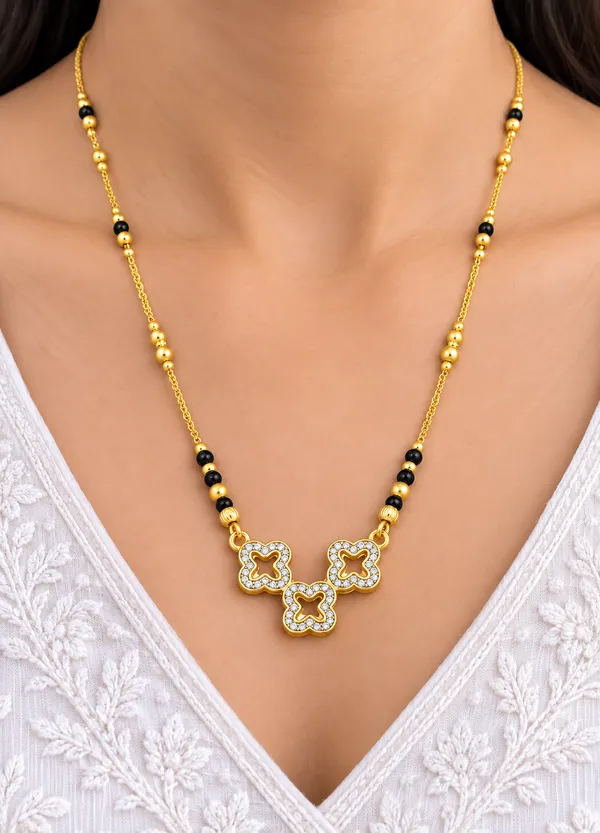 Gold_And_Black_Brass_Three_Clover_Mangalsutra_Necklace_For_Women