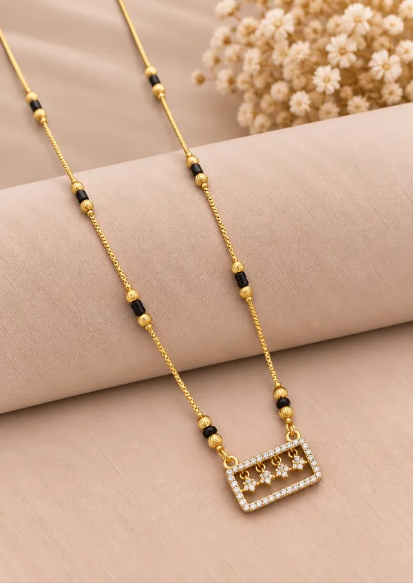 Gold_And_Black_Brass_Rectangle_Four_Drop_Mangalsutra_Necklace_For_Women