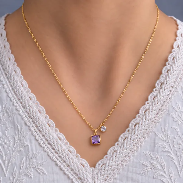 Gold_And_Purple_Brass_Purple_Square_Pendant_Necklace_For_Women