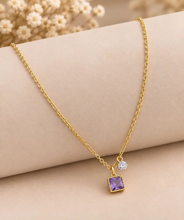 Gold_And_Purple_Brass_Purple_Square_Pendant_Necklace_For_Women