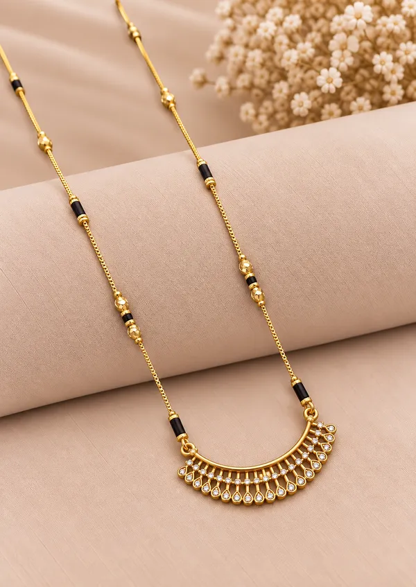 Gold_And_Black_Brass_Crescent_Fringe_Mangalsutra_Necklace_For_Women