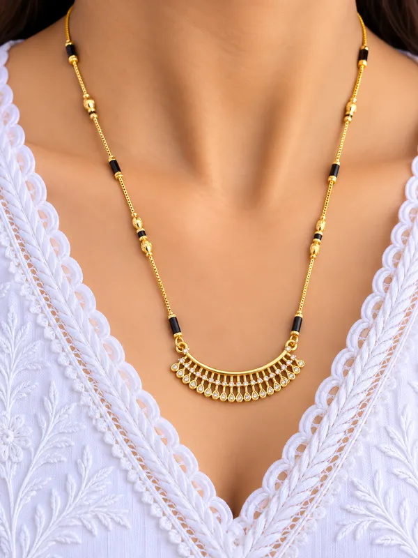 Gold_And_Black_Brass_Crescent_Fringe_Mangalsutra_Necklace_For_Women