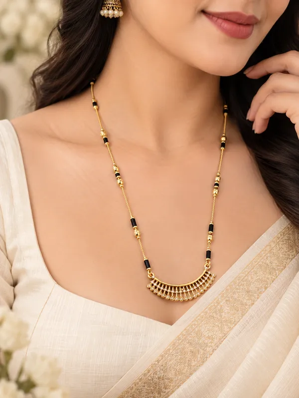 Gold_And_Black_Brass_Crescent_Fringe_Mangalsutra_Necklace_For_Women