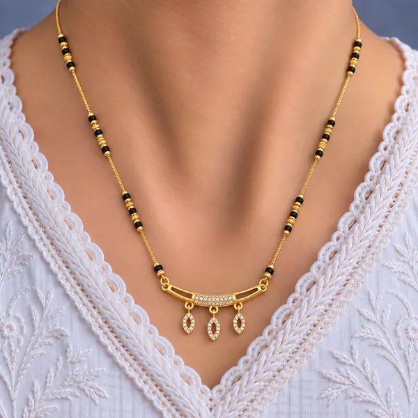 Gold_And_Black_Brass_Curved_Bar_Three_Drop_Mangalsutra_Necklace_For_Women