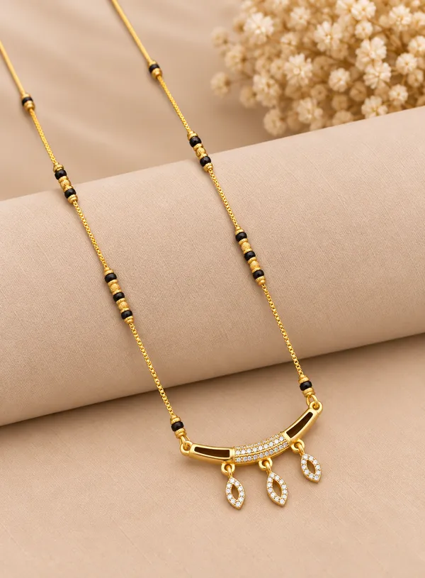 Gold_And_Black_Brass_Curved_Bar_Three_Drop_Mangalsutra_Necklace_For_Women