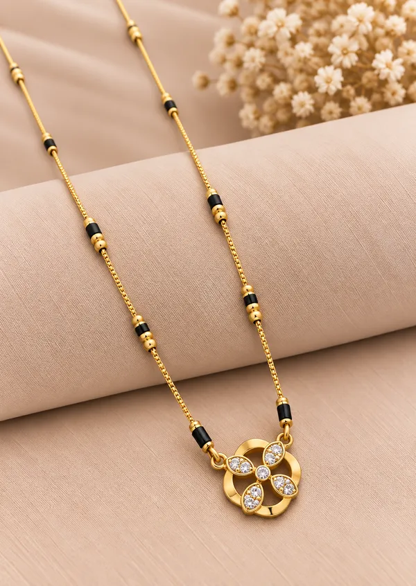 Gold_And_Black_Brass_Four_Petal_Circle_Mangalsutra_Necklace_For_Women