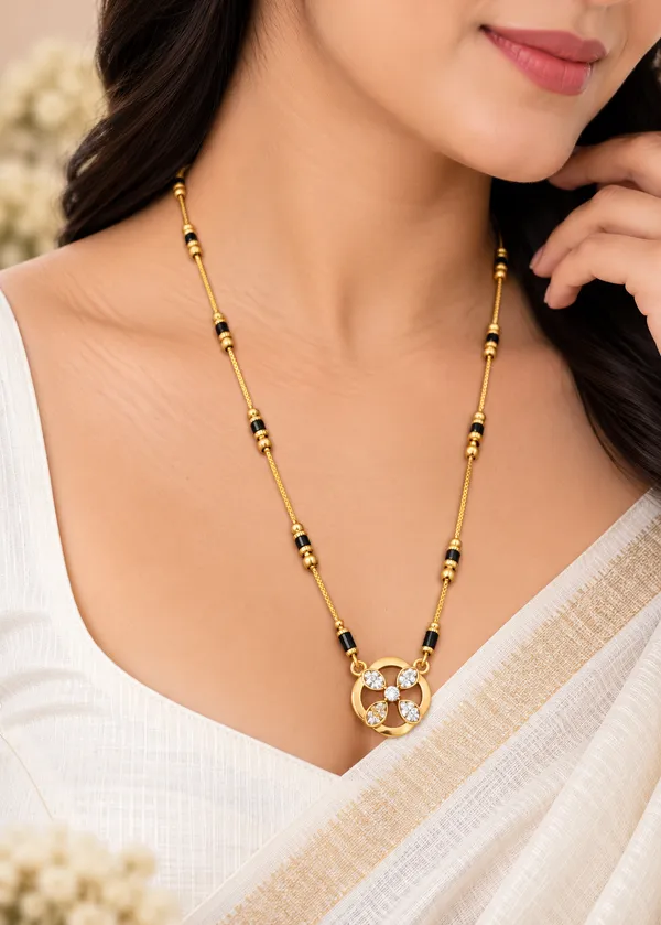 Gold_And_Black_Brass_Four_Petal_Circle_Mangalsutra_Necklace_For_Women