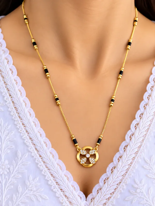 Gold_And_Black_Brass_Four_Petal_Circle_Mangalsutra_Necklace_For_Women
