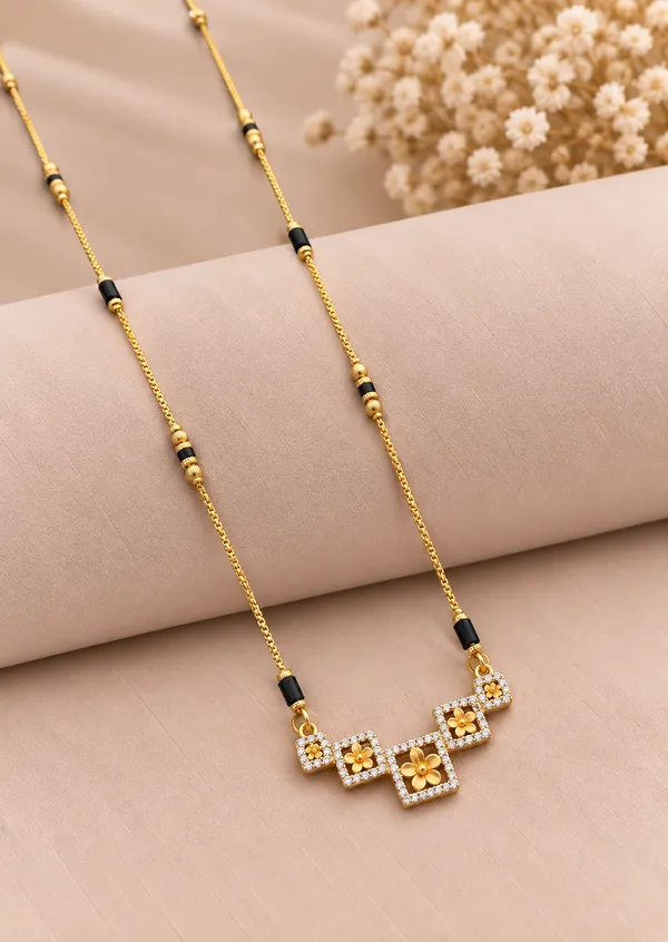 Gold_And_Black_Brass_Five_Square_Flower_Mangalsutra_Necklace_For_Women