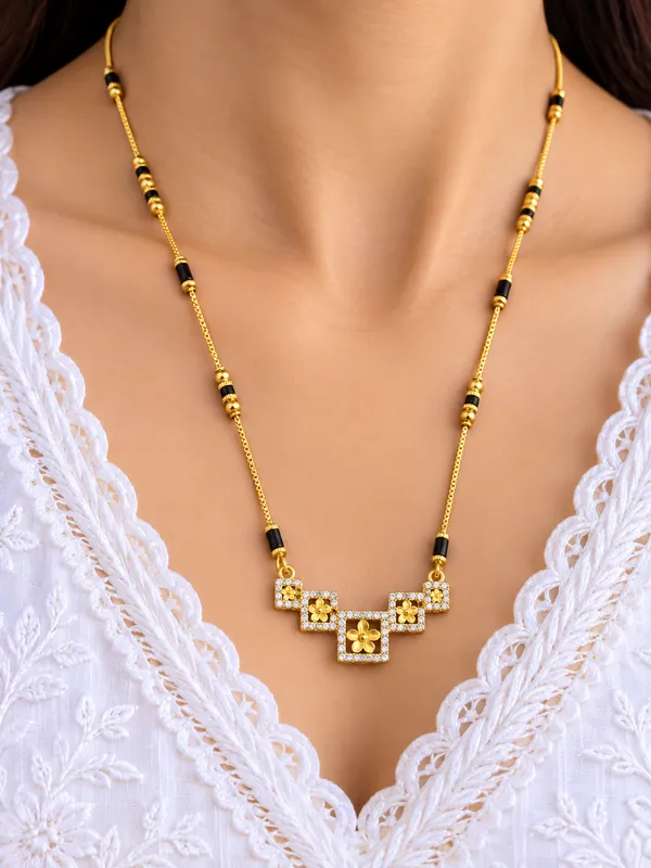 Gold_And_Black_Brass_Five_Square_Flower_Mangalsutra_Necklace_For_Women