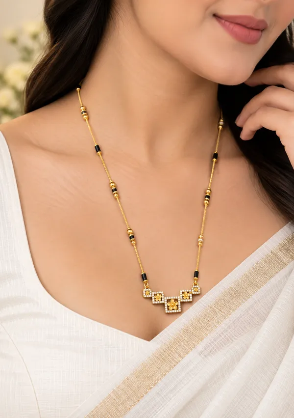 Gold_And_Black_Brass_Five_Square_Flower_Mangalsutra_Necklace_For_Women