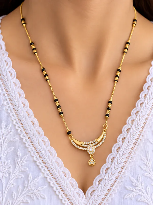 Gold_And_Black_Brass_Horn_Double_Drop_Mangalsutra_Necklace_For_Women