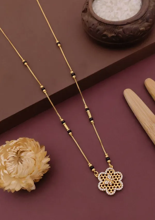 Gold_And_Black_Brass_Honeycomb_Bee_Mangalsutra_Necklace_For_Women