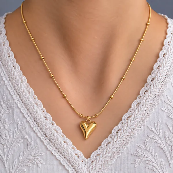Gold_Brass_Puffy_Heart_Pendant_Necklace_For_Women