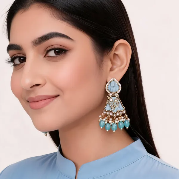 Gold_And_Blue_Brass_Alloy_Chandelier_Earrings_For_Women