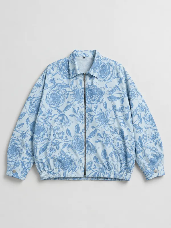 Blue_Floral_Print_Zip-Up_Jacket_for_Unisex