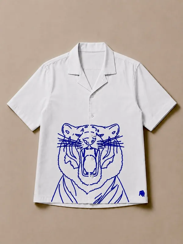 White_Tiger_Embroidered_Short_Sleeve_Shirt_for_Unisex