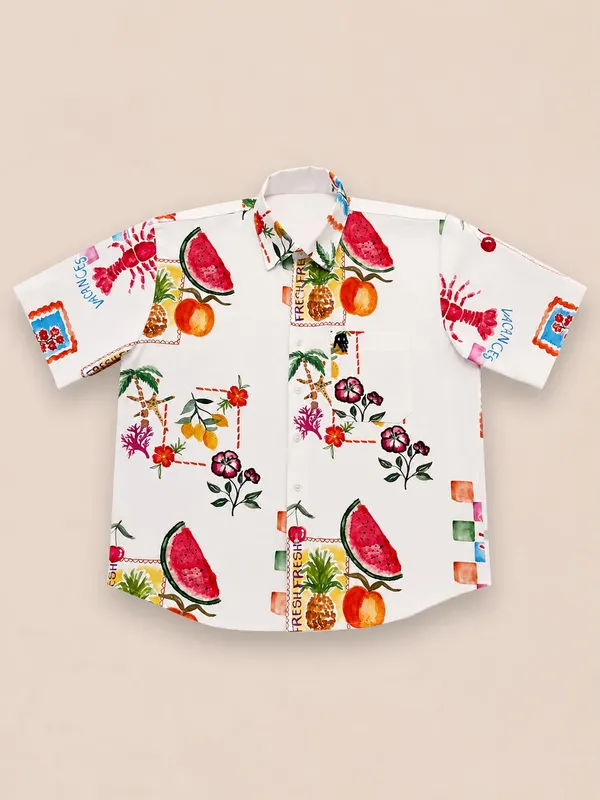 White_Printed_and_Embroidered_Short_Sleeve_Shirt_for_Unisex