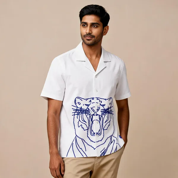 White_Tiger_Embroidered_Short_Sleeve_Shirt_For_Unisex