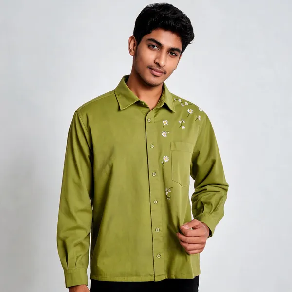 Olive_Green_Floral_Embroidered_Boxy_Fit_Shirt_For_Unisex
